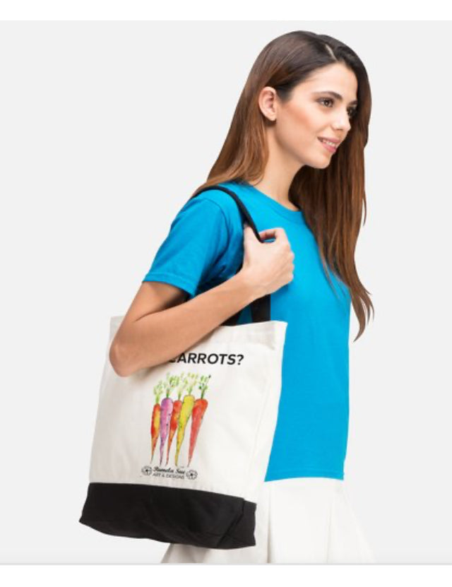 Our large, Got Carrots Tote Bags, are the perfect accessory to brighten your day and keep you organized. Made of 100% cotton canvas and designed by Alaskan artist, Pamela Sue, of Pamela Sue Art & Designs-Alaska.